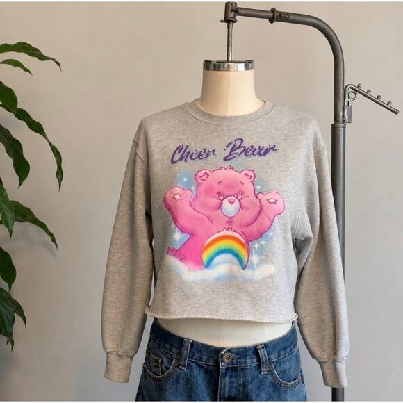 Care Bears Tops - Crop Cheer Bear Care Bear Sweatshirt Gray Midriff XS Womens 80s Kidcore